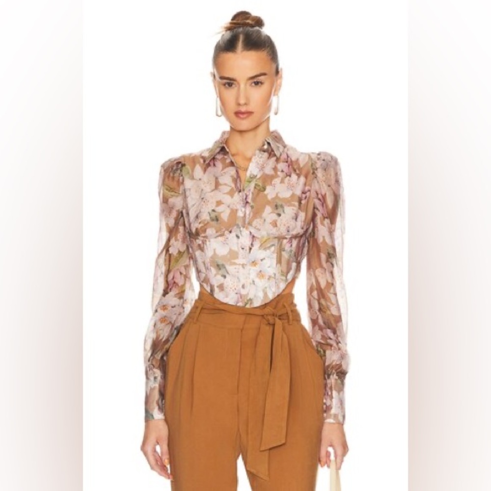 Bardot Valentina Corset Shirt Lily Floral NWT Size S Sheer Button Front Top